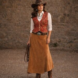 Hobby Horse Red Gold Brocade Vintage Western Show Med Vest Equestrian Statement